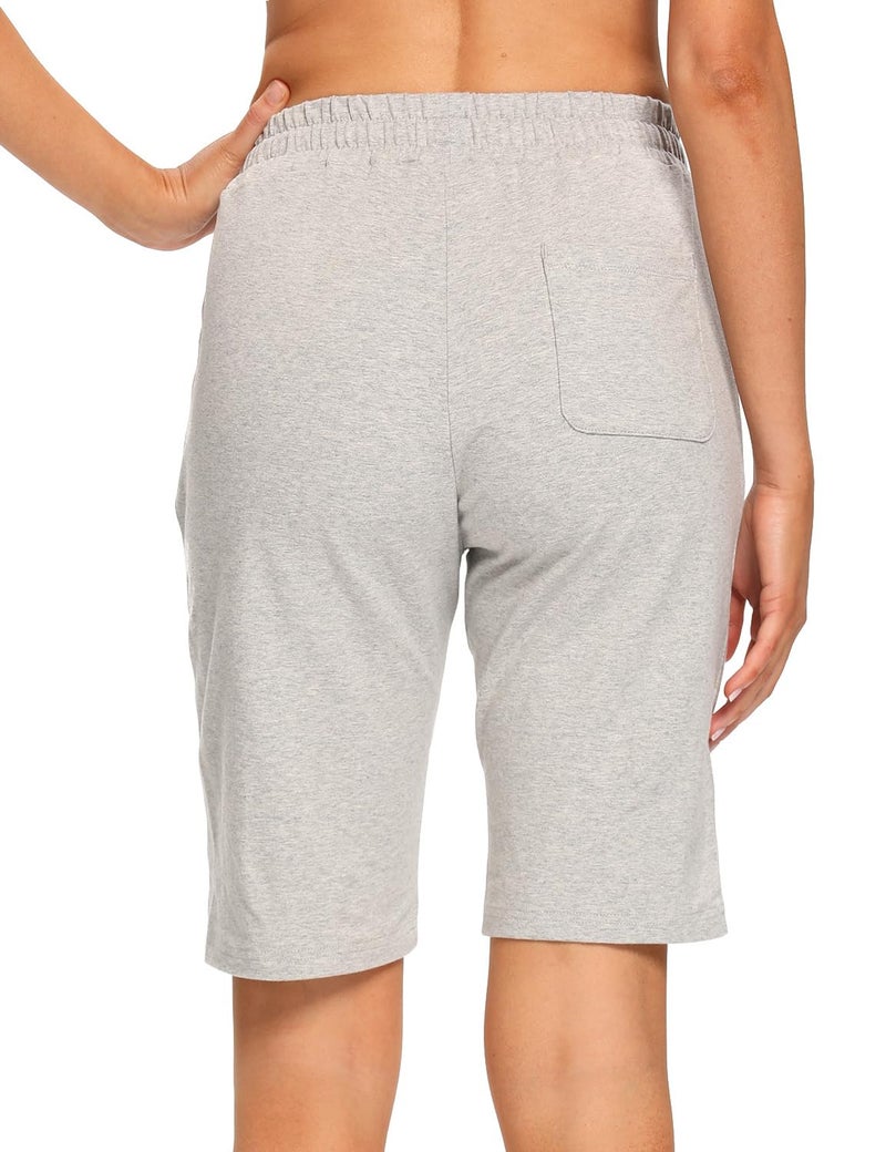 EZRUN Womens Bermuda Shorts Summer Sweat Shorts with Deep Pockets 10" Cotton Shorts for Women Gym Workout Grey - Image 5